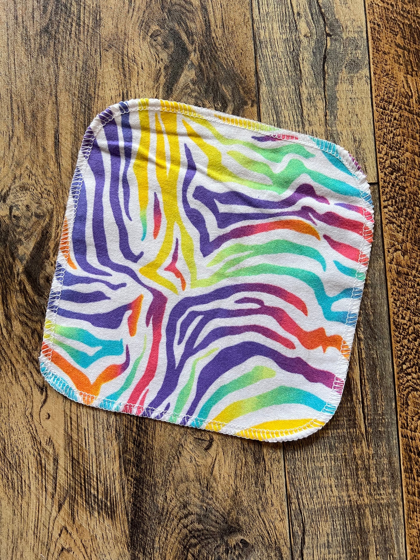 Rainbow Zebra 2ply flannel cloth wipes