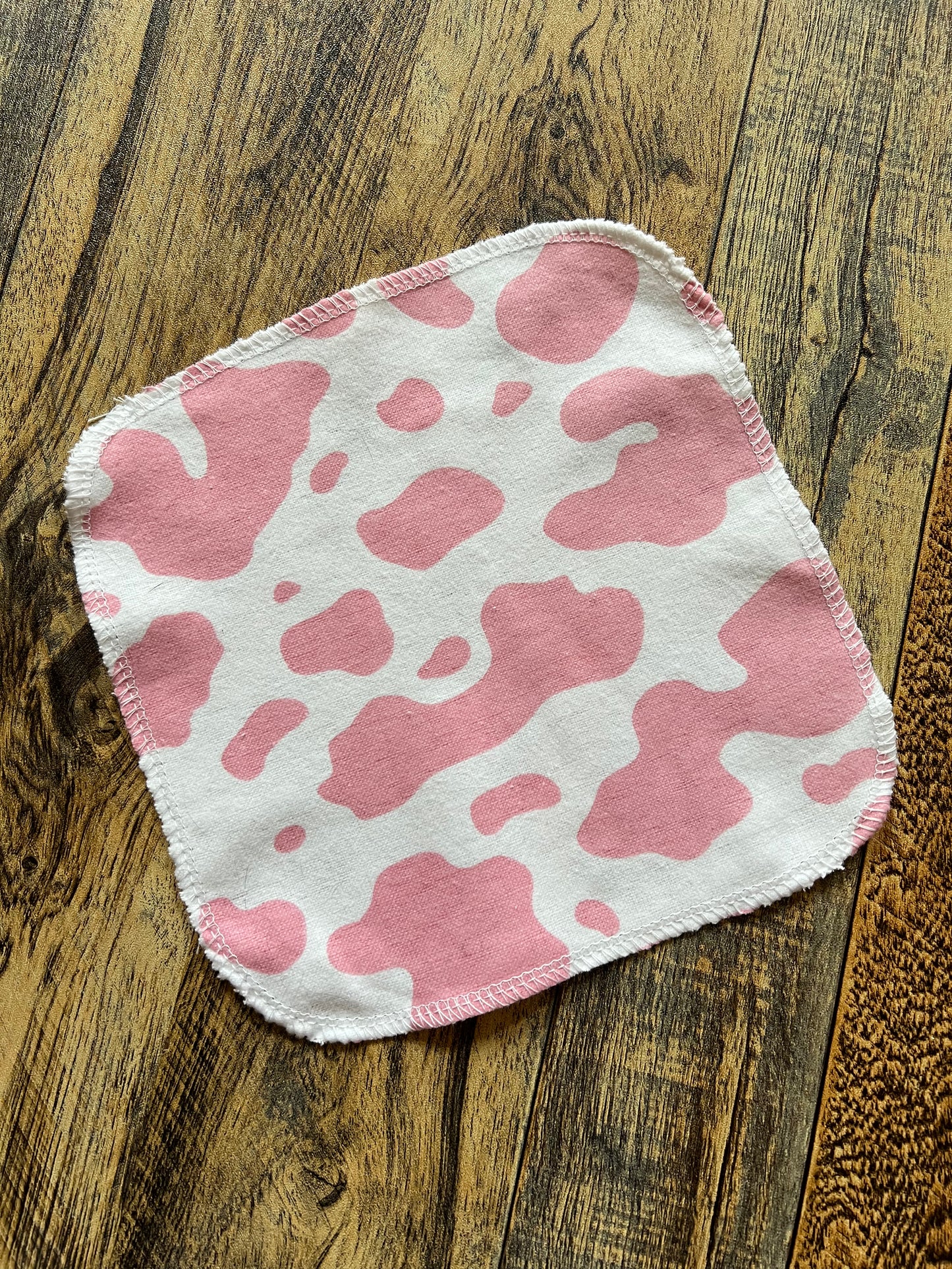 Pink Cow Spots 1ply flannel cloth wipes