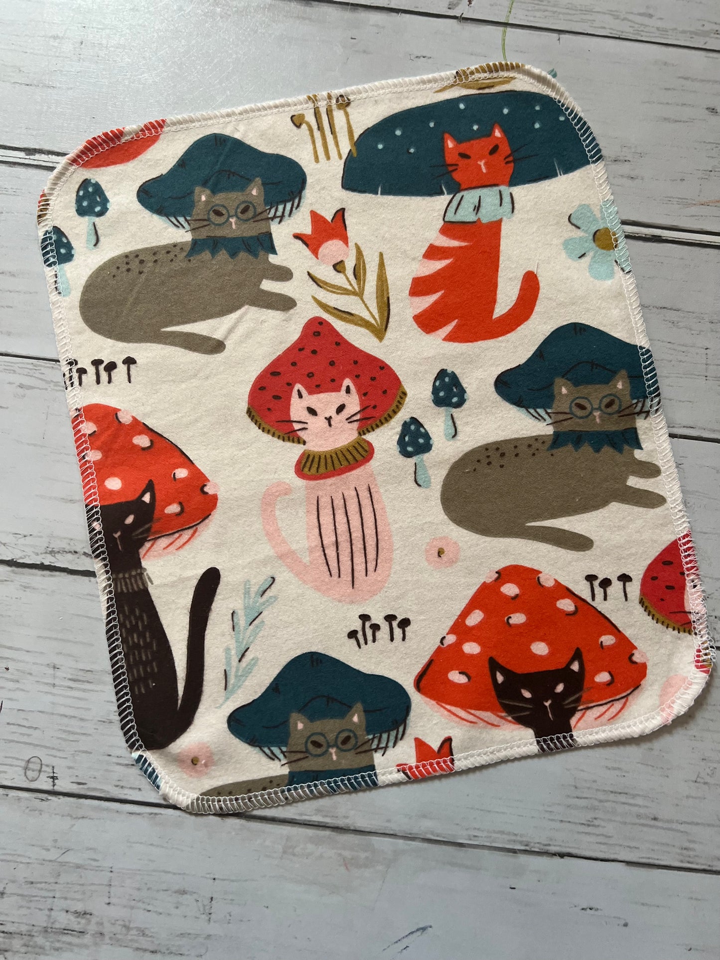 Mushroom Cats 2ply flannel reuseable towels