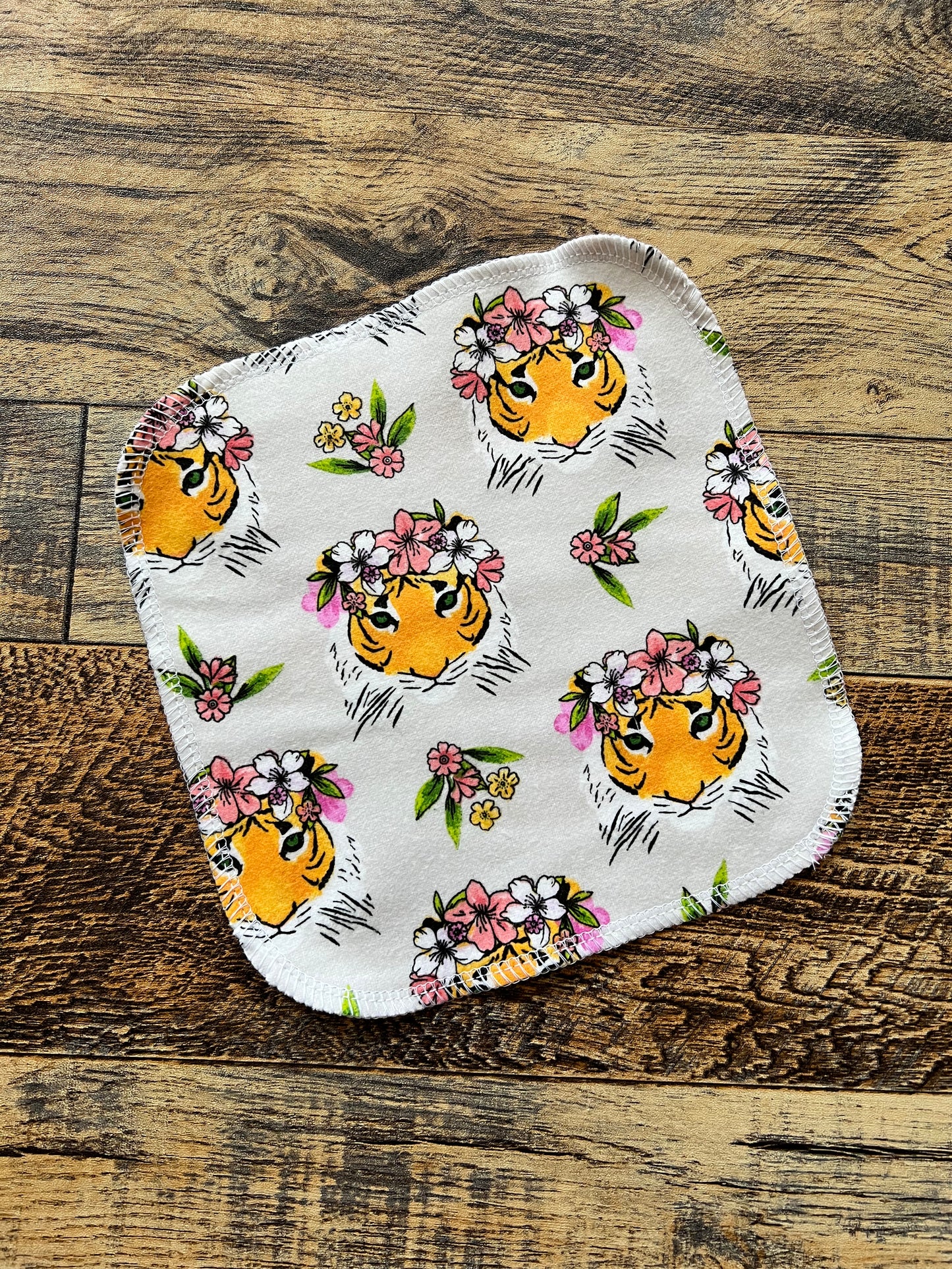 Floral Crown Tiger 2ply flannel cloth wipes