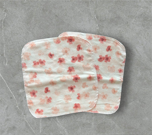 Set of 2 pink flowers 8x8  2ply flannel cloth wipes