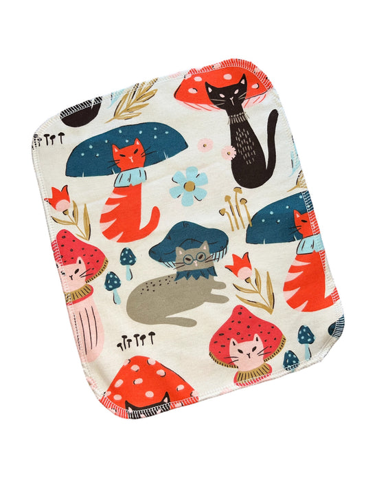 Mushroom Cats 1ply flannel reusable paper towels