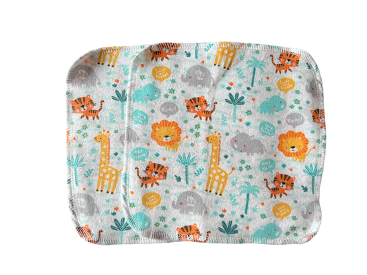 Set of 2 Jungle 8x8  2ply flannel cloth wipes
