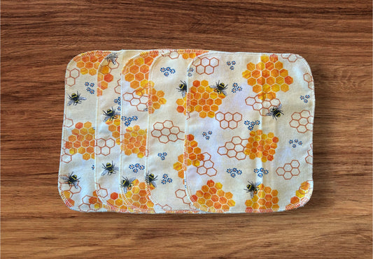 Set of 5 8x10 1ply flannel bee & honeycomb napkins towels