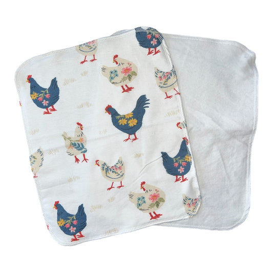 Floral Chickens 2ply flannel reusable paper towels / napkins