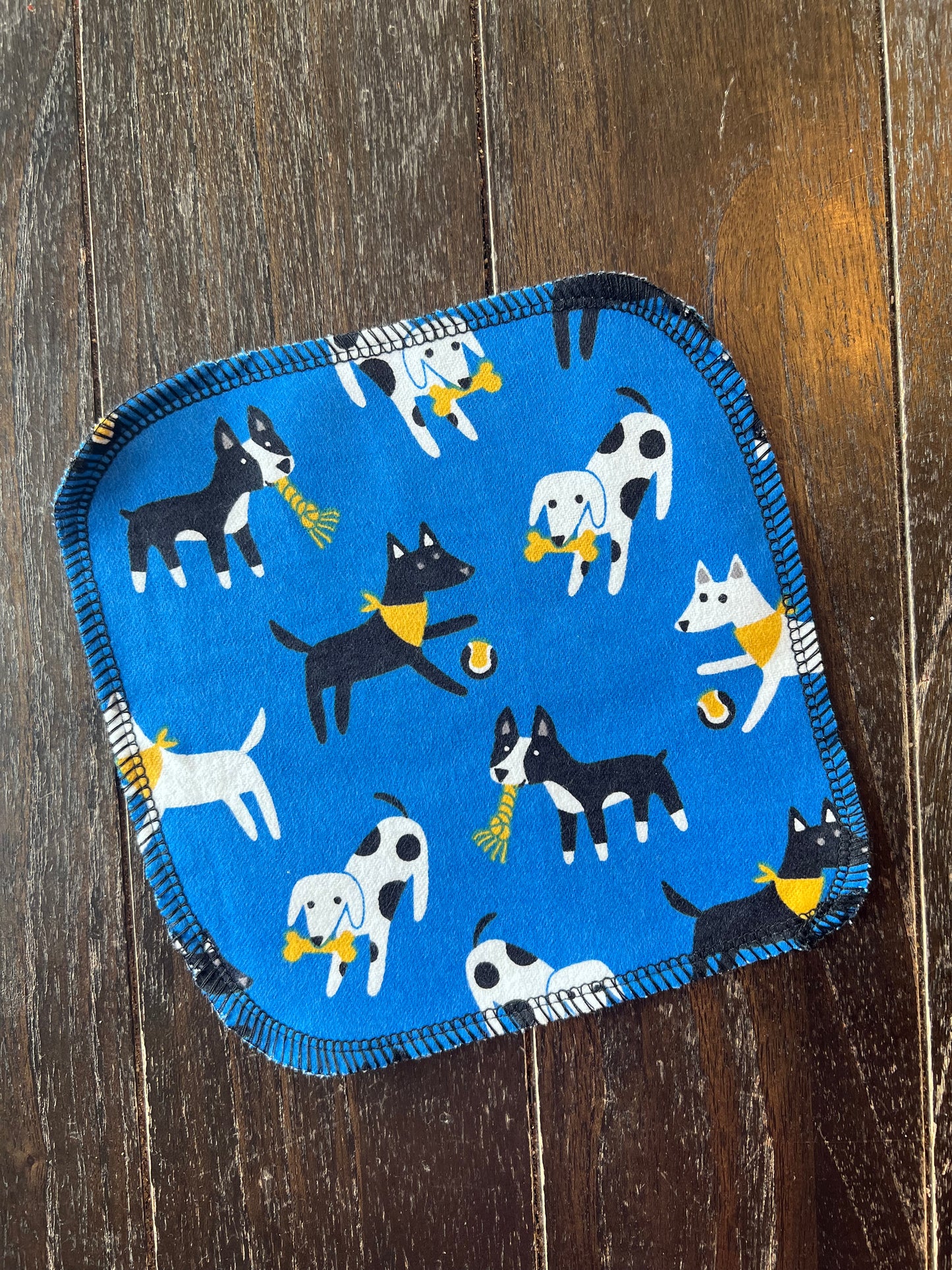 Playful Dogs on Blue 2ply flannel cloth wipes