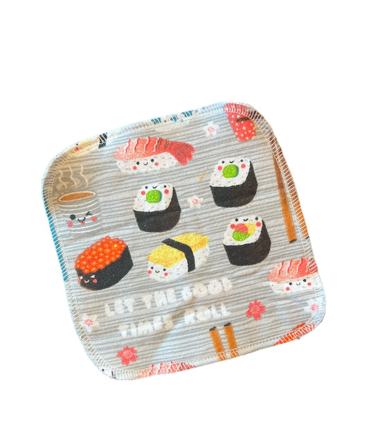 Happy Sushi print 2ply flannel cloth wipes