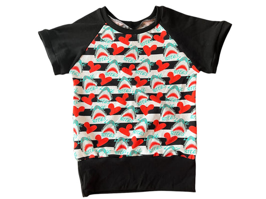 Love Bites Sharks  3-6yr grow with me Tshirt