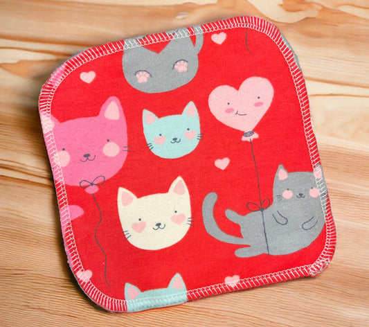 Valentines Kitty  2ply flannel cloth wipes