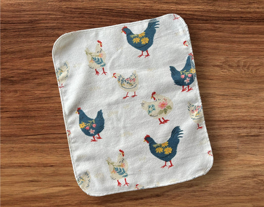Floral Chickens 1ply flannel reuseable paper towels