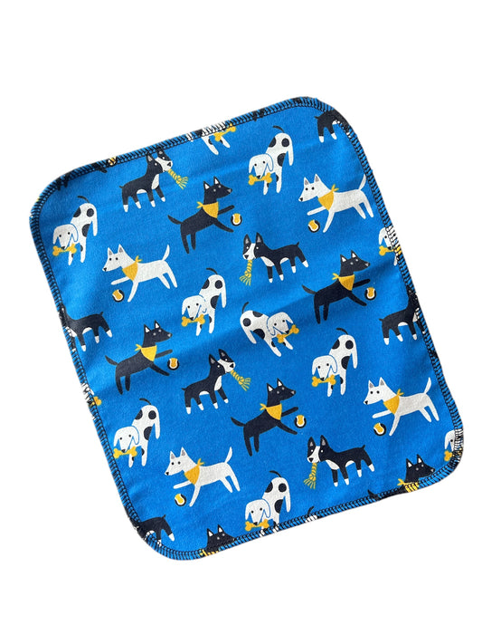 Playful Dogs on Blue 1ply flannel reuseable paper towels