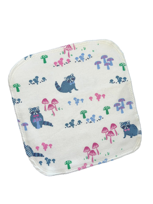 Dapper Racoons & Mushrooms 2ply flannel cloth wipes