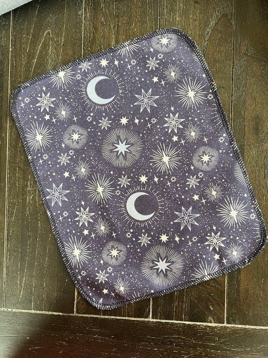 Moon & Stars on Purple 1ply flannel reusable paper towels