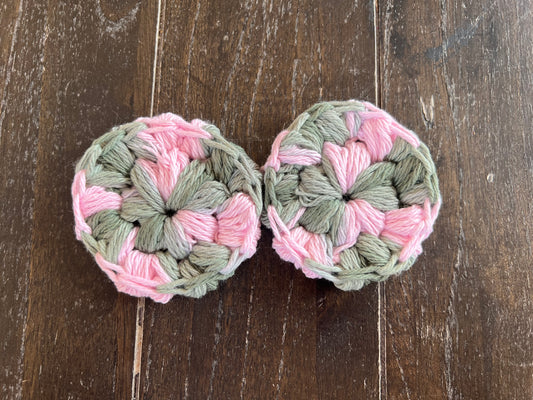 Set of Crochet cotton face Scrubbies Pink Green