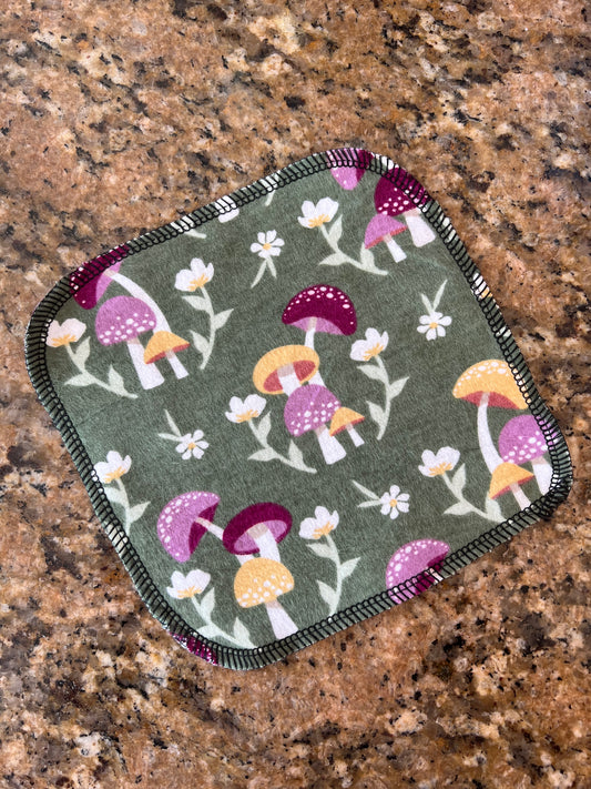 Mushrooms on Green 2ply flannel cloth wipes