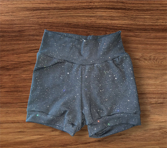 Solid Black Sparkly  12m-3t grow with me shortie shorts