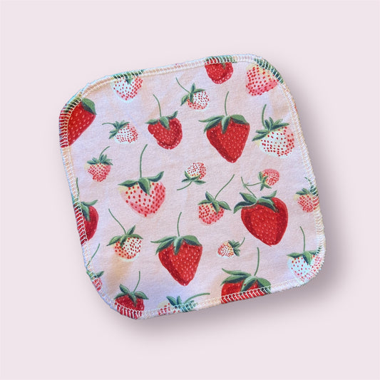 Strawberry 1ply flannel cloth wipes