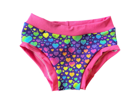 Watercolor Rainbow Hearts kids size 7 underwear