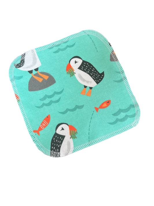 Cute Puffins 2ply flannel cloth wipes