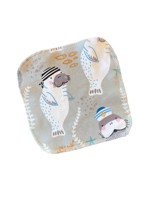 Nautical Walrus 2ply flannel cloth wipes