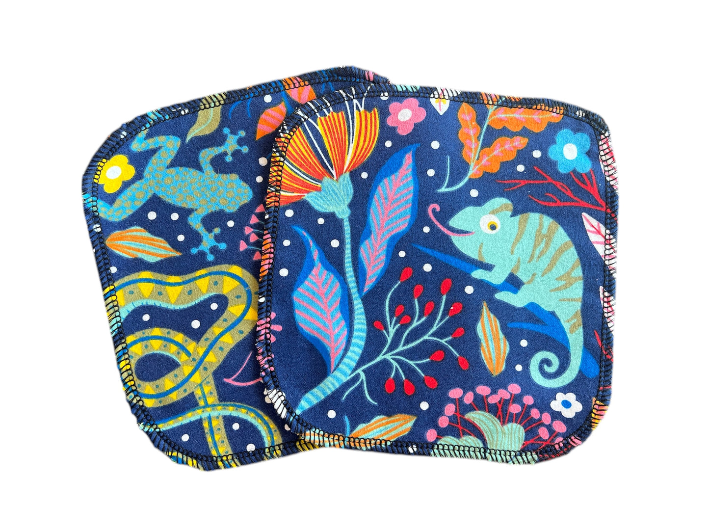 Bright Rainforest Animals 1ply flannel cloth wipes