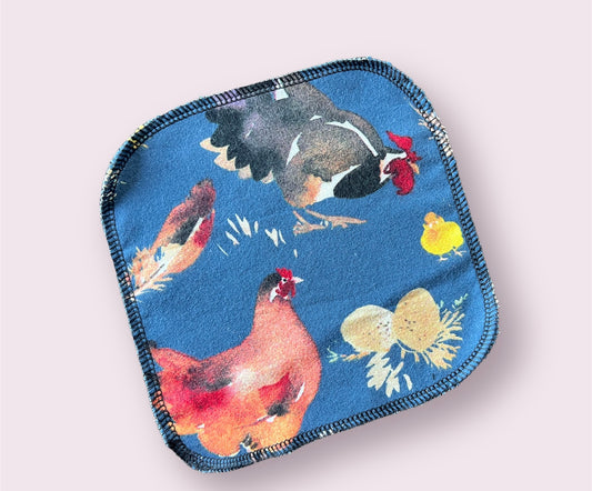 Watercolor Chickens 1ply flannel cloth wipes