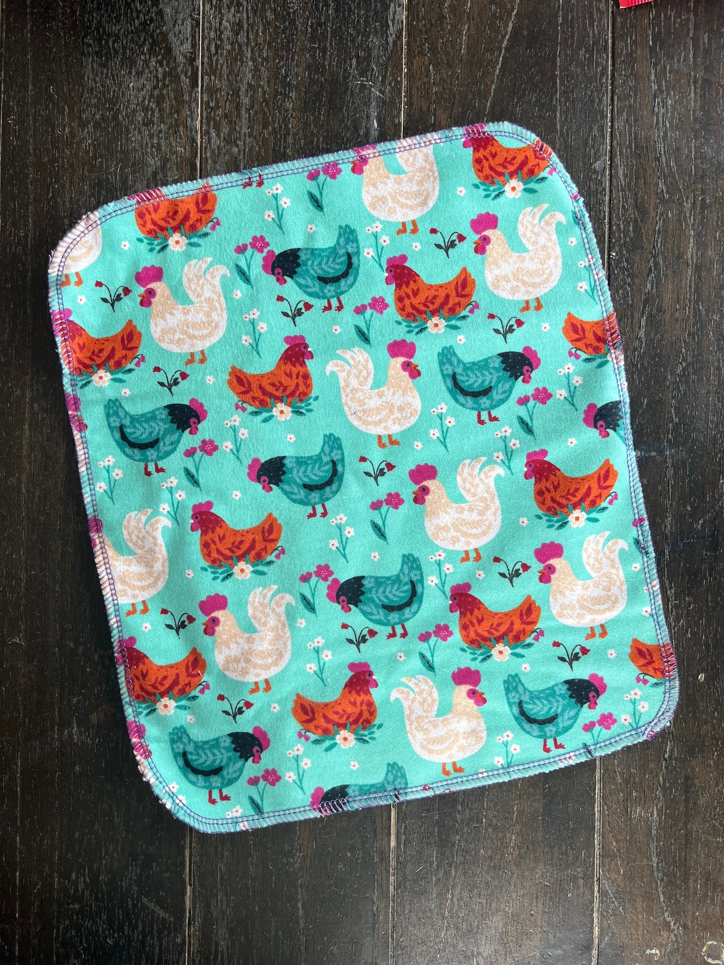 Floral Chickens 1ply flannel reusable paper towel