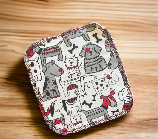 Red & Black Dogs 2ply flannel cloth wipes