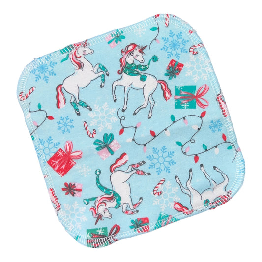 Holiday Unicorns  2ply flannel cloth wipes