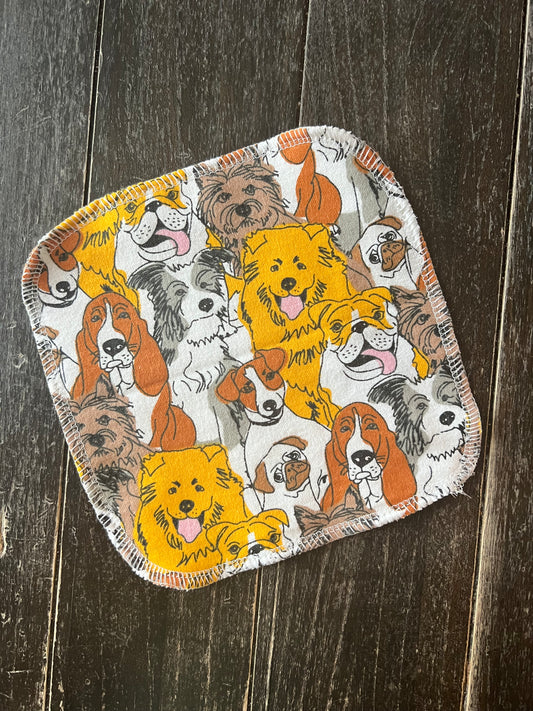 Sketched dogs on tan 2ply flannel cloth wipes