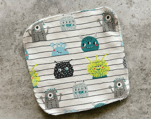 Cute Monsters 1ply flannel cloth wipes