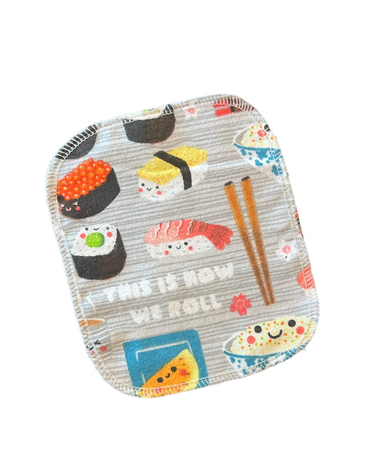 Happy Sushi 1ply flannel cloth wipes