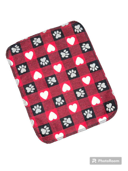 Paw Print & Hearts 1ply flannel reuseable paper towels