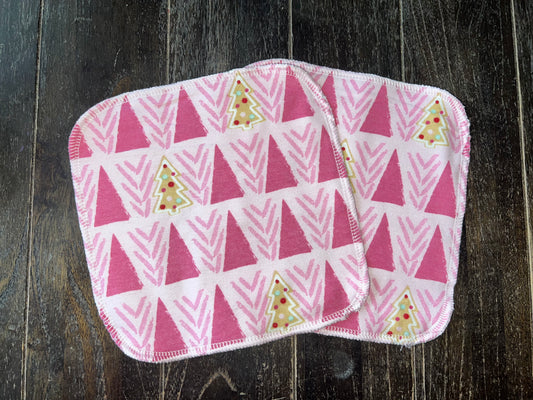 Set of Pink Christmas 8x8 2ply flannel cloth wipes