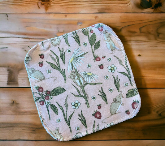 Strawberry Fieldmouse 7x7 2ply flannel cloth wipes