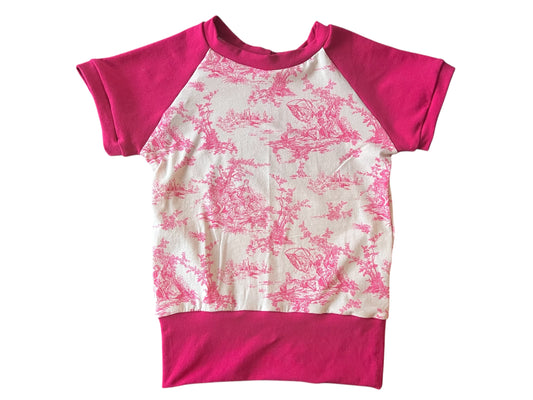 Pink Toile  3-6yr grow with me Tshirt