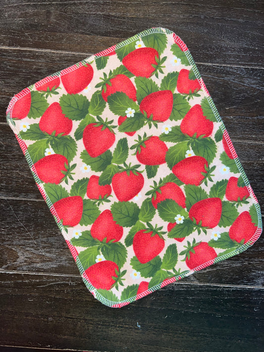 Strawberries on Pink 1ply flannel reuseable paper towels