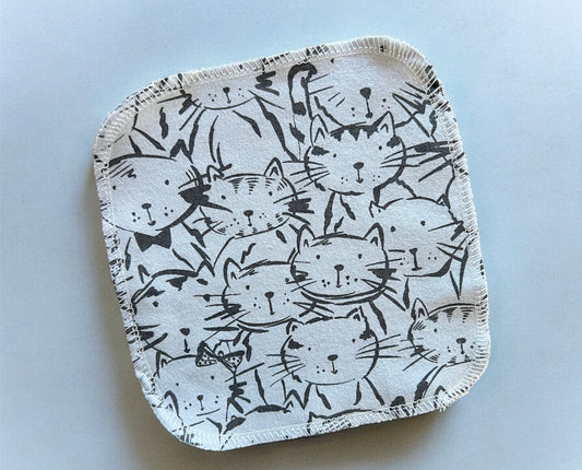 Sketched Cats 1ply flannel cloth wipes