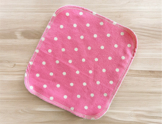 Pink Polkadot 2ply flannel cloth wipes
