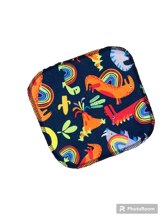 Rainbow Dinosaur  1ply flannel cloth wipes