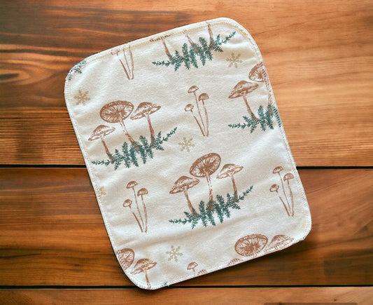 Winter Forest Mushrooms 1ply flannel reusable paper towels