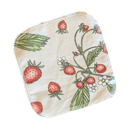 Vintage Strawberry 1ply flannel cloth wipes