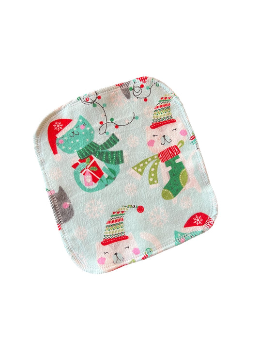 Christmas Cats 2ply flannel cloth wipe