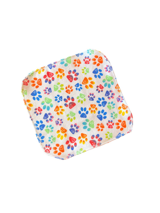 Rainbow Paw Prints  2ply flannel cloth wipes