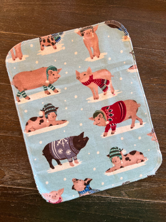 Winter Pigs 1ply flannel reuseable paper towels