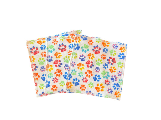 Set of 3 Rainbow Paw Prints  2ply flannel mini wipes / Face scrubbies