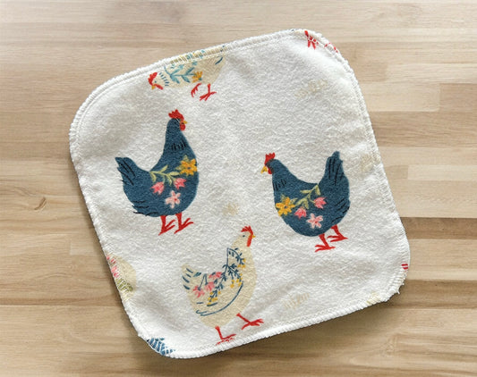 Floral Chickens 2ply flannel cloth wipes