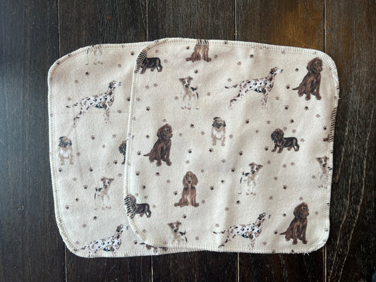 Set of Dogs on Tan  on Blue 9x9  2ply flannel cloth wipes