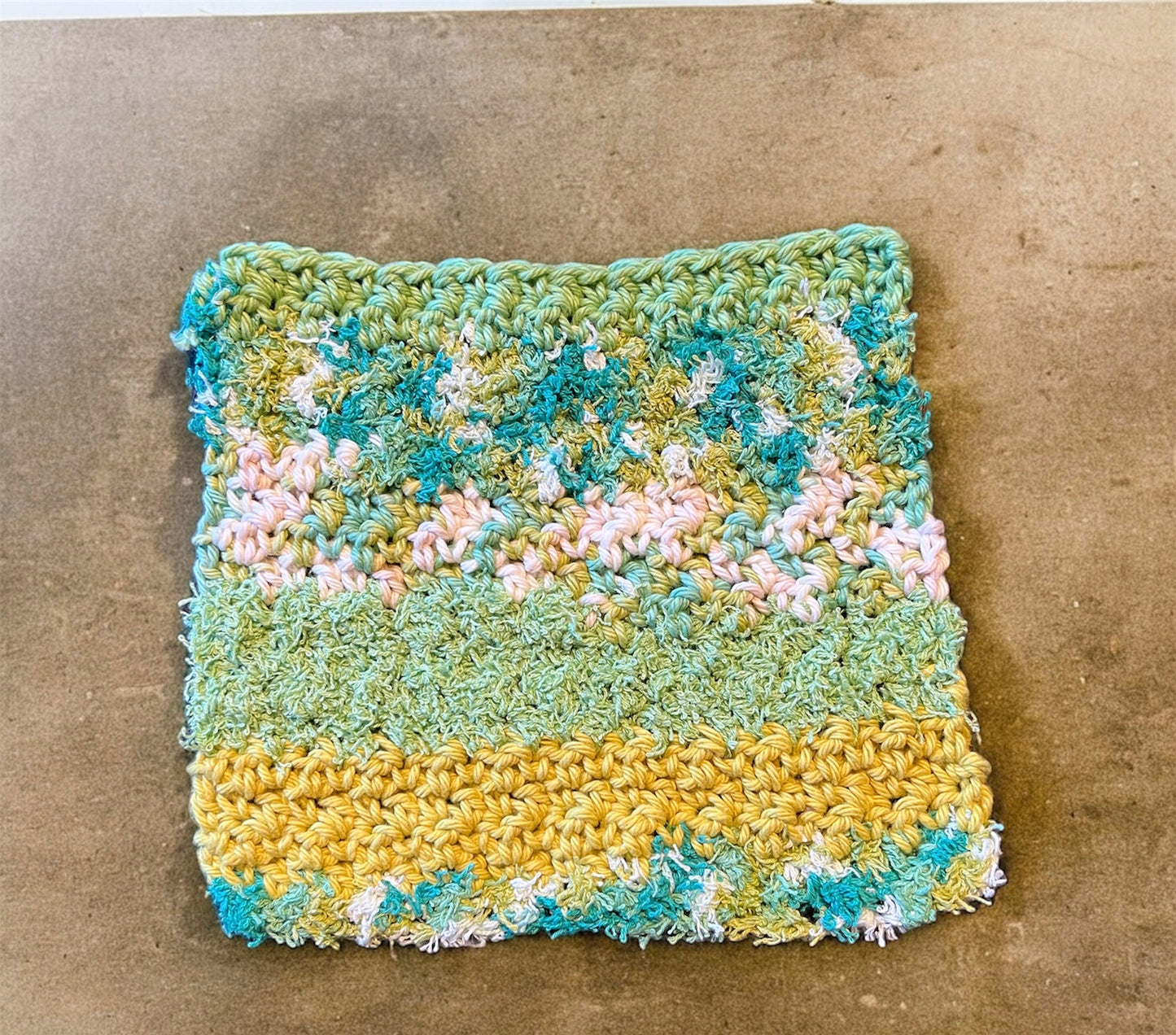 Green Yellow Blue Cotton Washcloth Scrubby Dishcloth