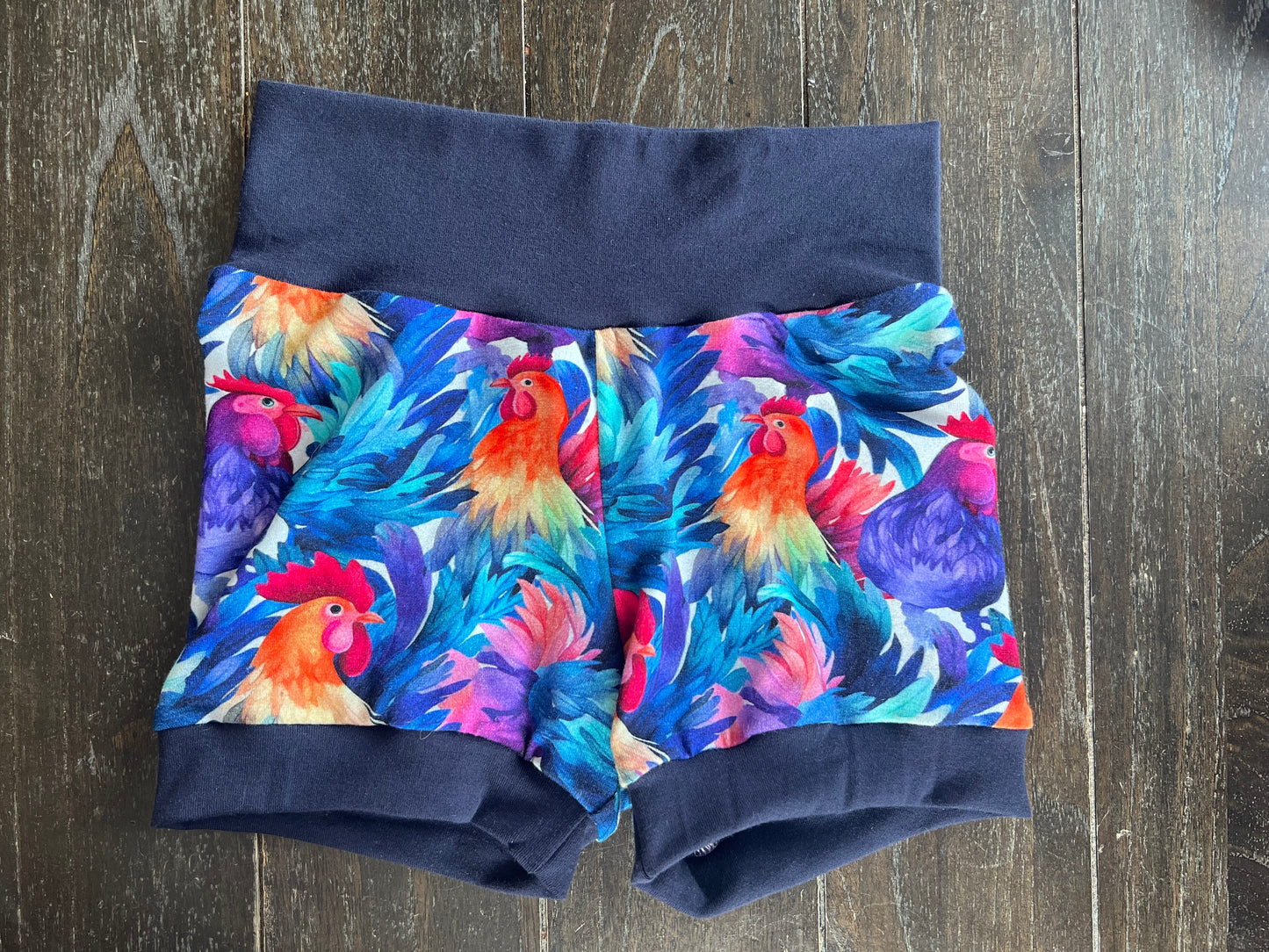 Roosters 3-6yr  Shortie shorts (shorter length) Bamboo Blue Bands